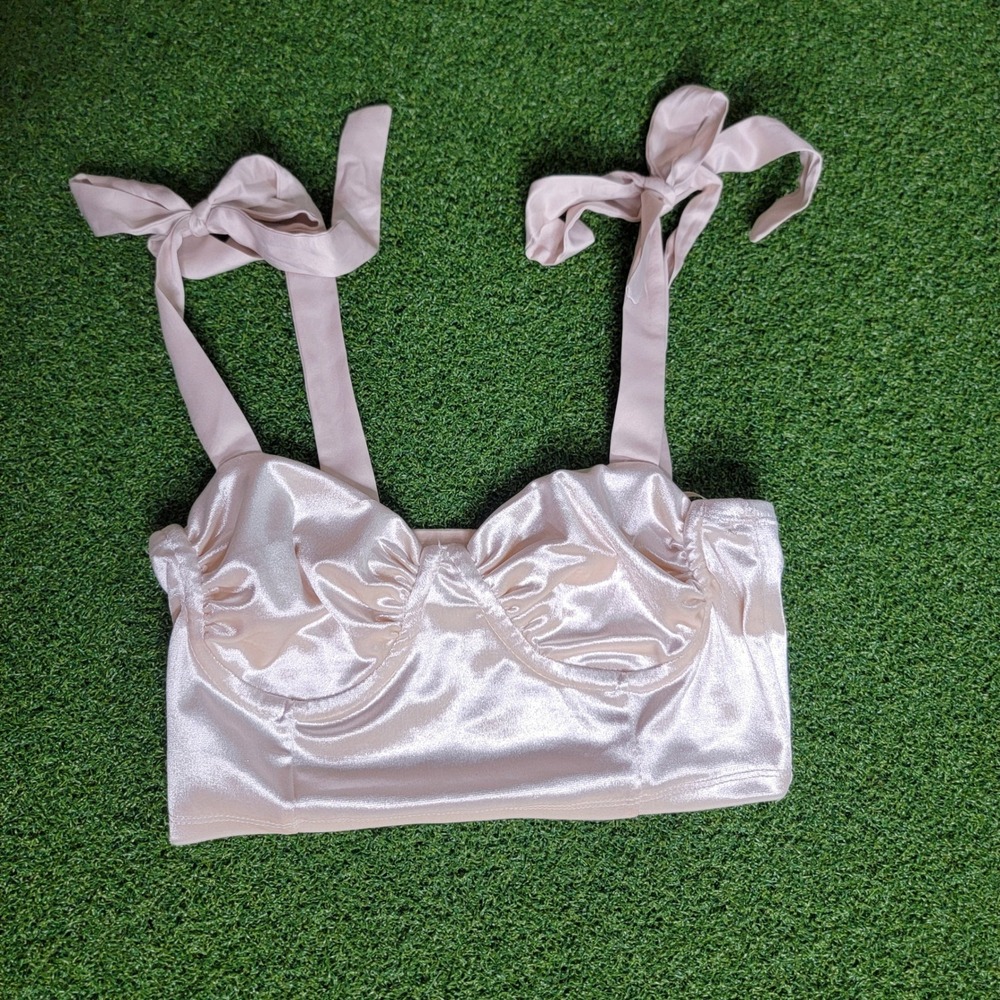 Garage Satin Tie Strap Cami‎ Top Ruched Bust Champagne XS